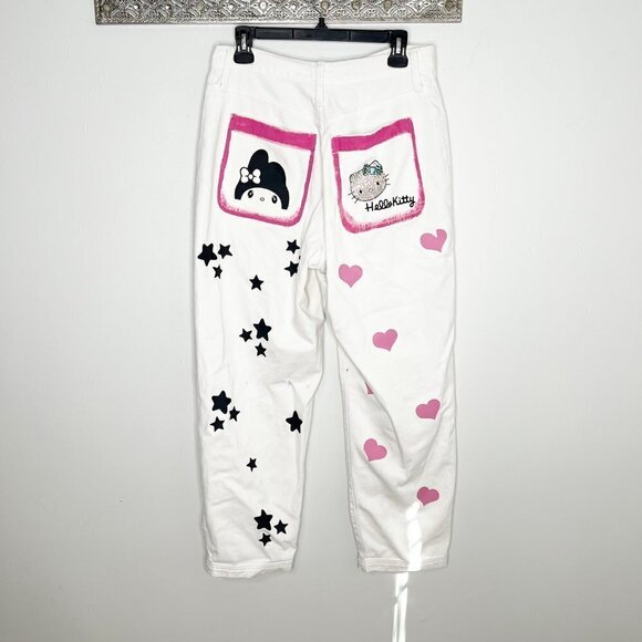 Custom Handmade Hello Kitty Theme Bling White Denim Jeans High Waist Size 29 - Picture 8 of 13